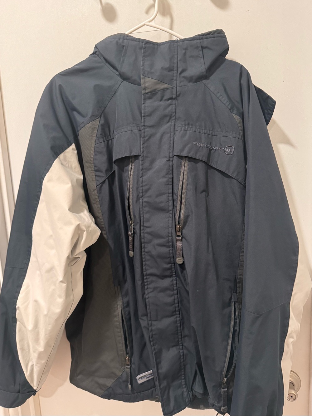 Men's Free Country Navy and White Waterproof Hooded Jacket